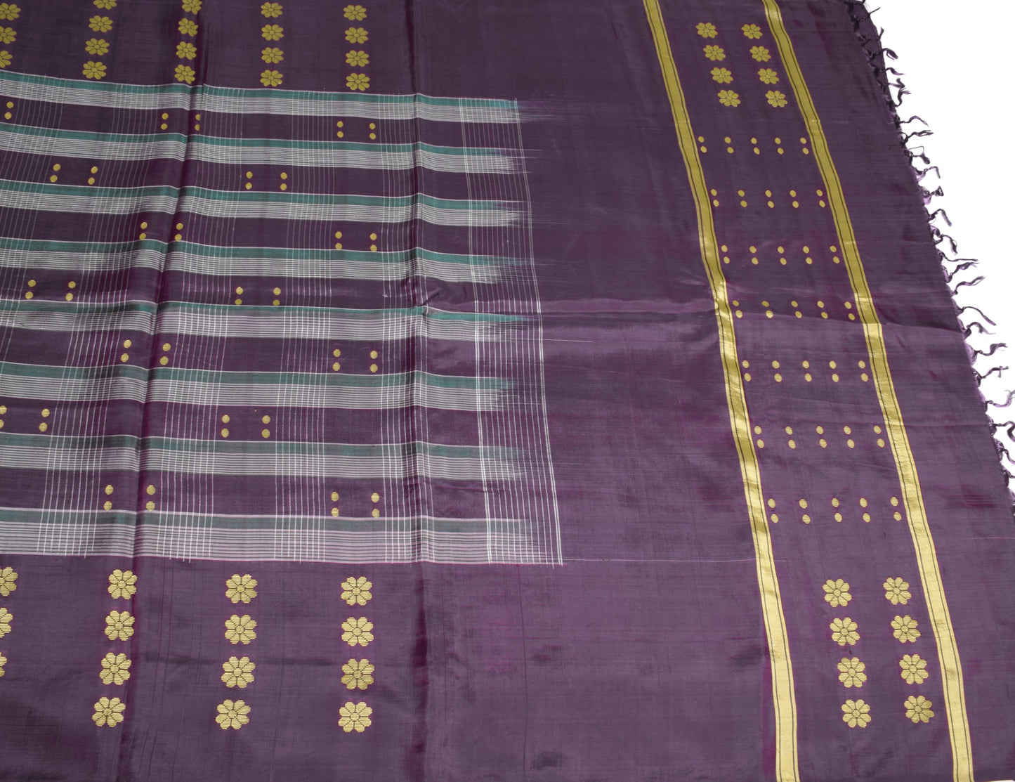 Sushila Vintage Handwoven Indian Saree Pure Silk Purple Floral Check Sari Fabric