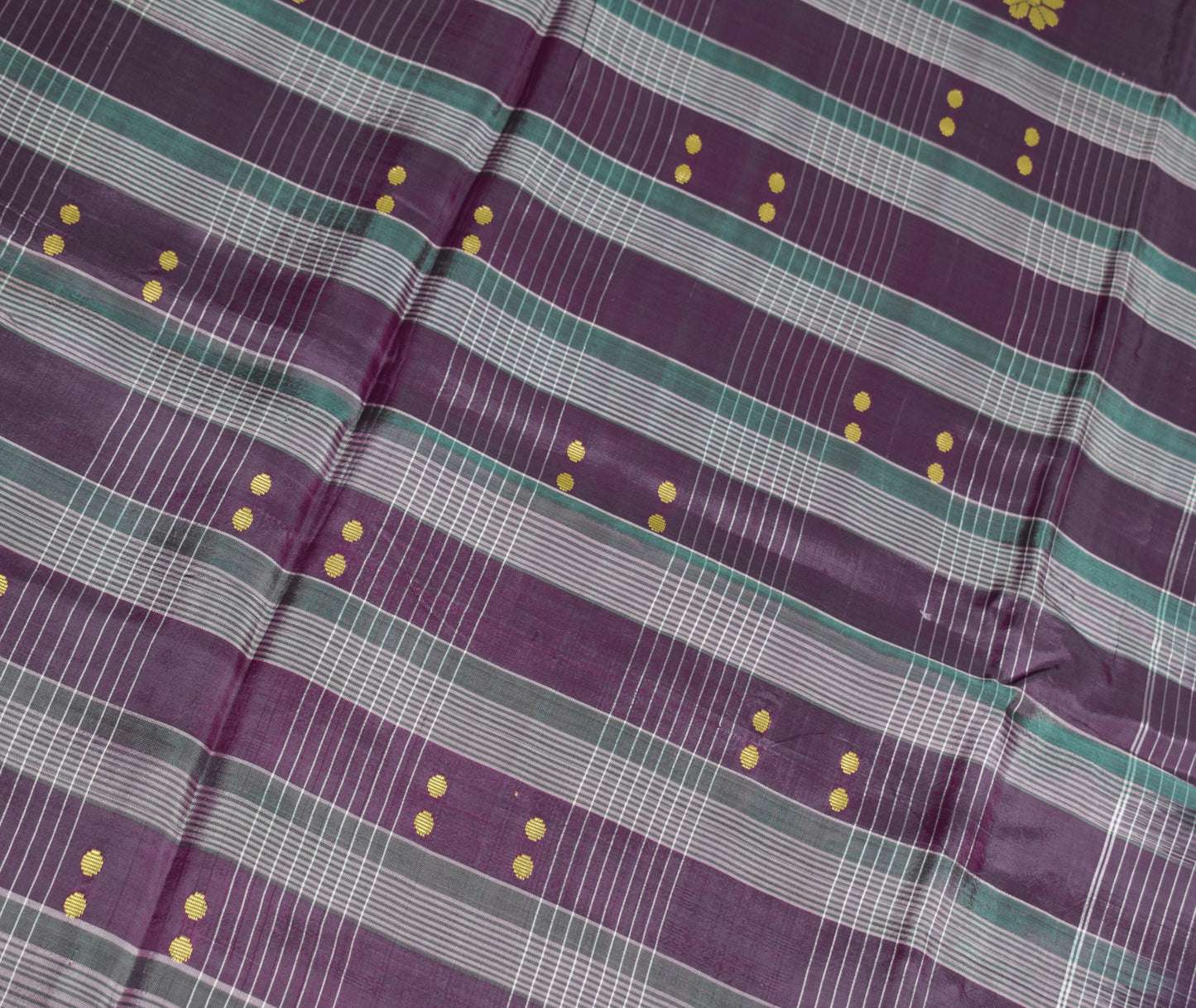Sushila Vintage Handwoven Indian Saree Pure Silk Purple Floral Check Sari Fabric