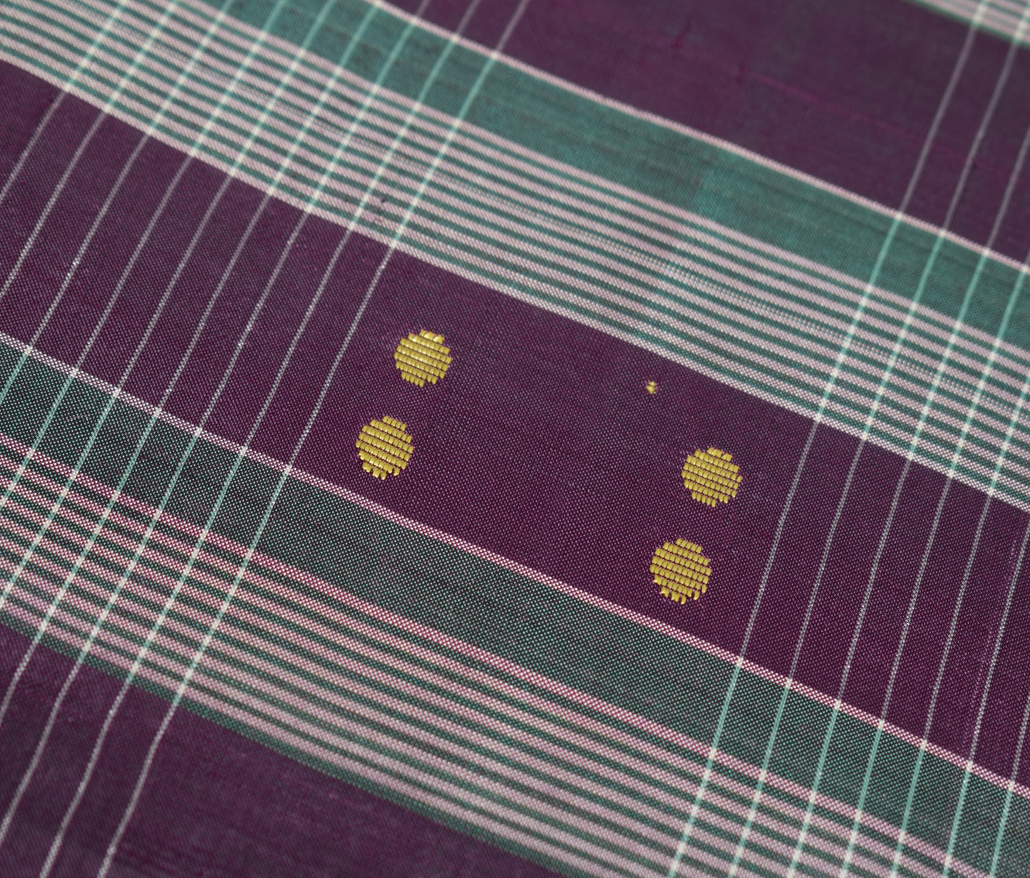 Sushila Vintage Handwoven Indian Saree Pure Silk Purple Floral Check Sari Fabric