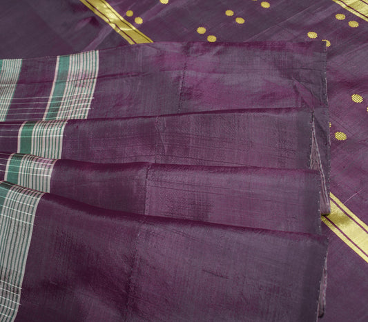 Sushila Vintage Handwoven Indian Saree Pure Silk Purple Floral Check Sari Fabric