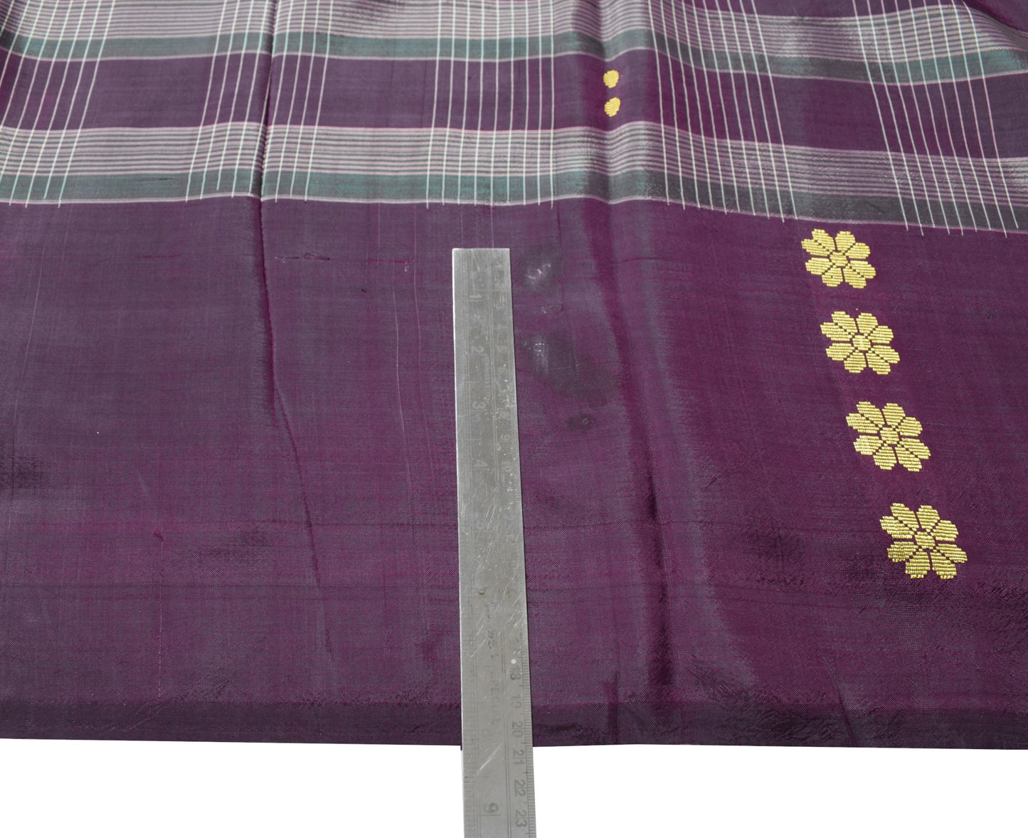 Sushila Vintage Handwoven Indian Saree Pure Silk Purple Floral Check Sari Fabric