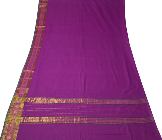 Sushila Vintage Kanchipuram Cotton Saree Purple Handloom ZariWoven Peacock Sari