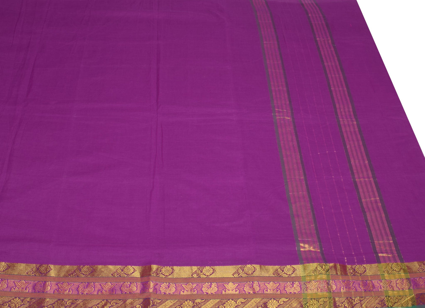Sushila Vintage Kanchipuram Cotton Saree Purple Handloom ZariWoven Peacock Sari