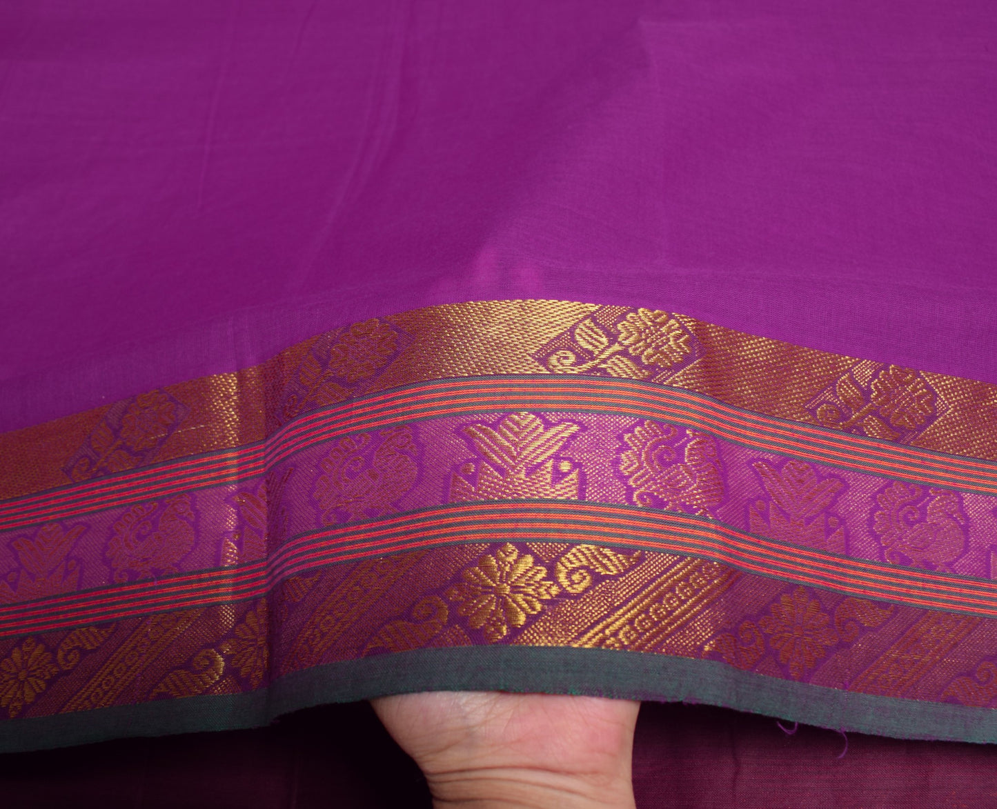 Sushila Vintage Kanchipuram Cotton Saree Purple Handloom ZariWoven Peacock Sari