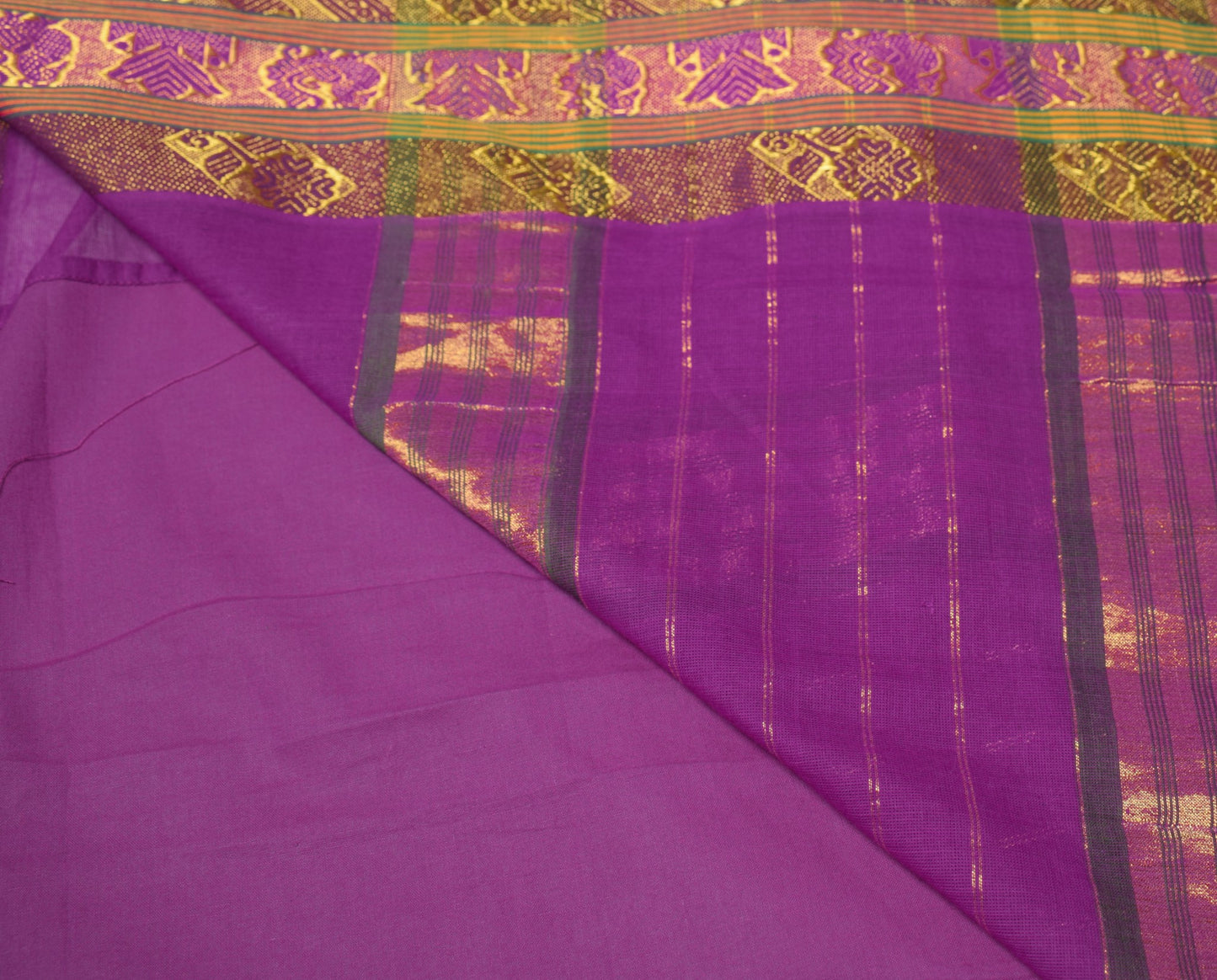 Sushila Vintage Kanchipuram Cotton Saree Purple Handloom ZariWoven Peacock Sari