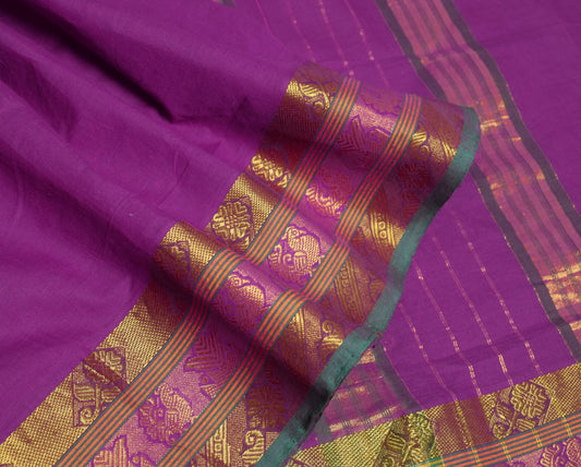 Sushila Vintage Kanchipuram Cotton Saree Purple Handloom ZariWoven Peacock Sari