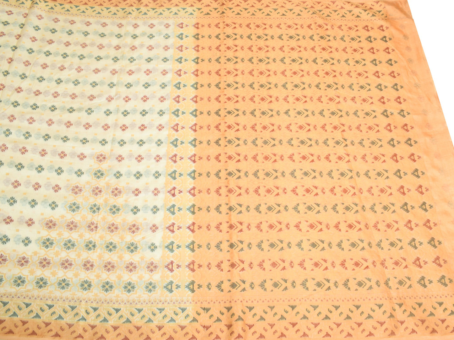 Sushila Vintage Cream Hand Woven Saree Pure Tussar Silk Floral Soft Sari Fabric