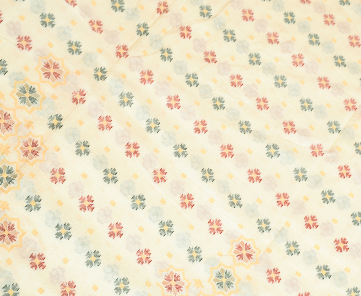 Sushila Vintage Cream Hand Woven Saree Pure Tussar Silk Floral Soft Sari Fabric