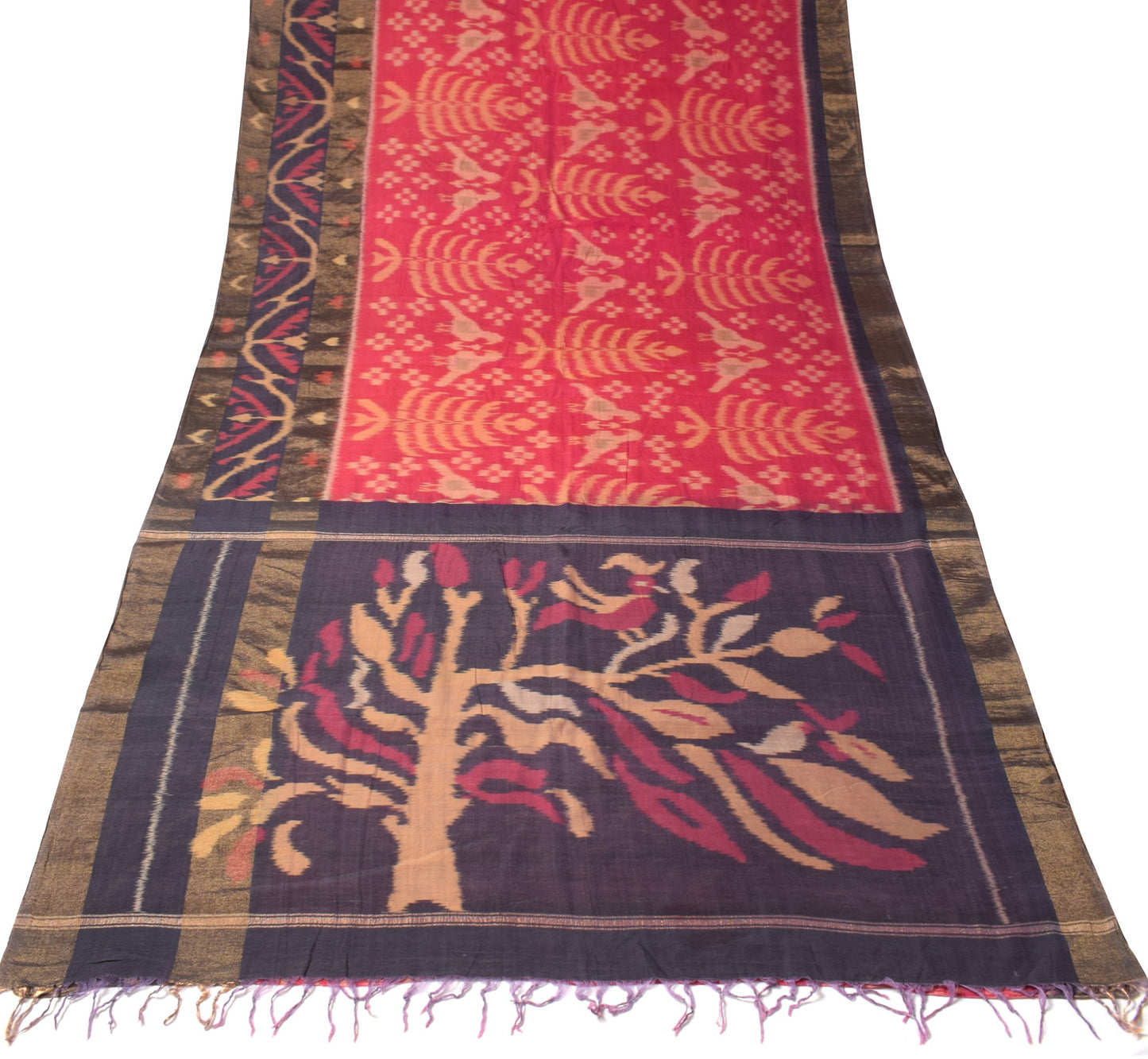 Sushila Vintage Pochampally Ikat Saree Maroon Pure Cotton Hand Woven Birds Sari