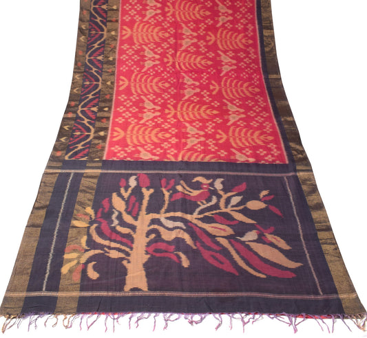 Sushila Vintage Pochampally Ikat Saree Maroon Pure Cotton Hand Woven Birds Sari