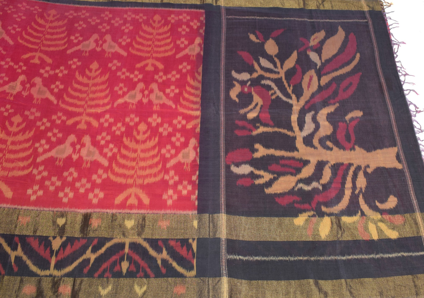 Sushila Vintage Pochampally Ikat Saree Maroon Pure Cotton Hand Woven Birds Sari