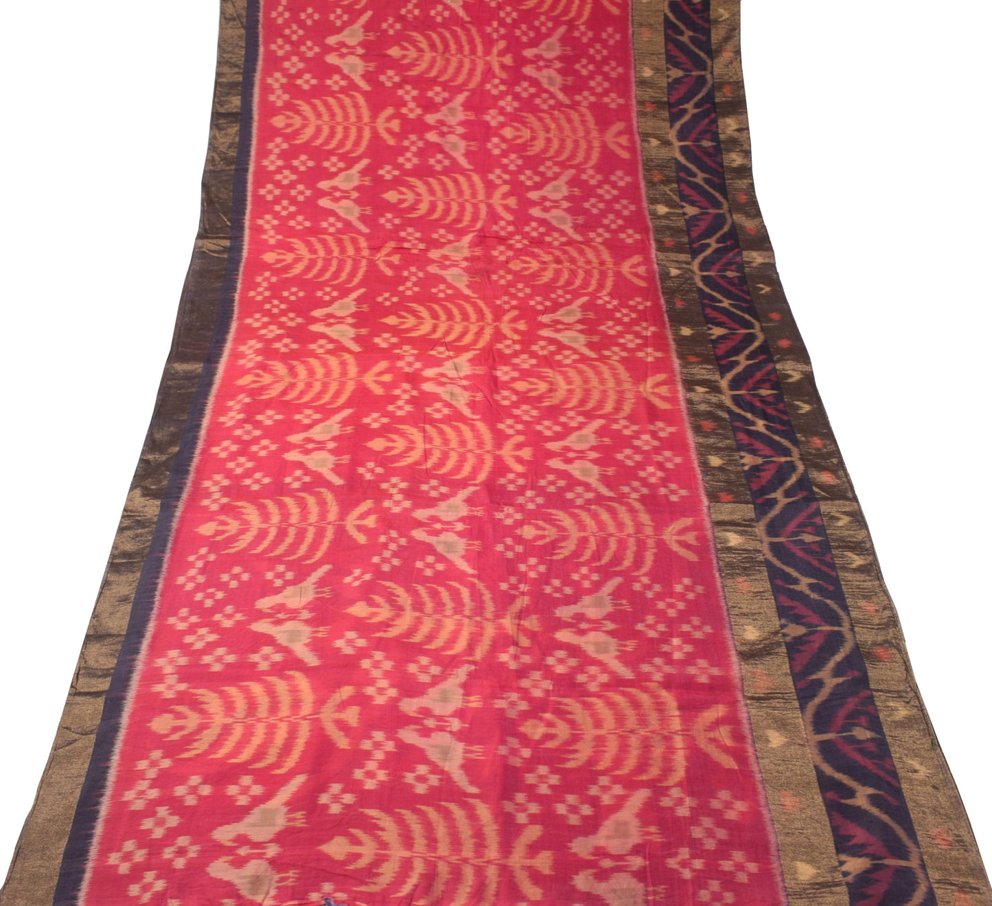 Sushila Vintage Pochampally Ikat Saree Maroon Pure Cotton Hand Woven Birds Sari
