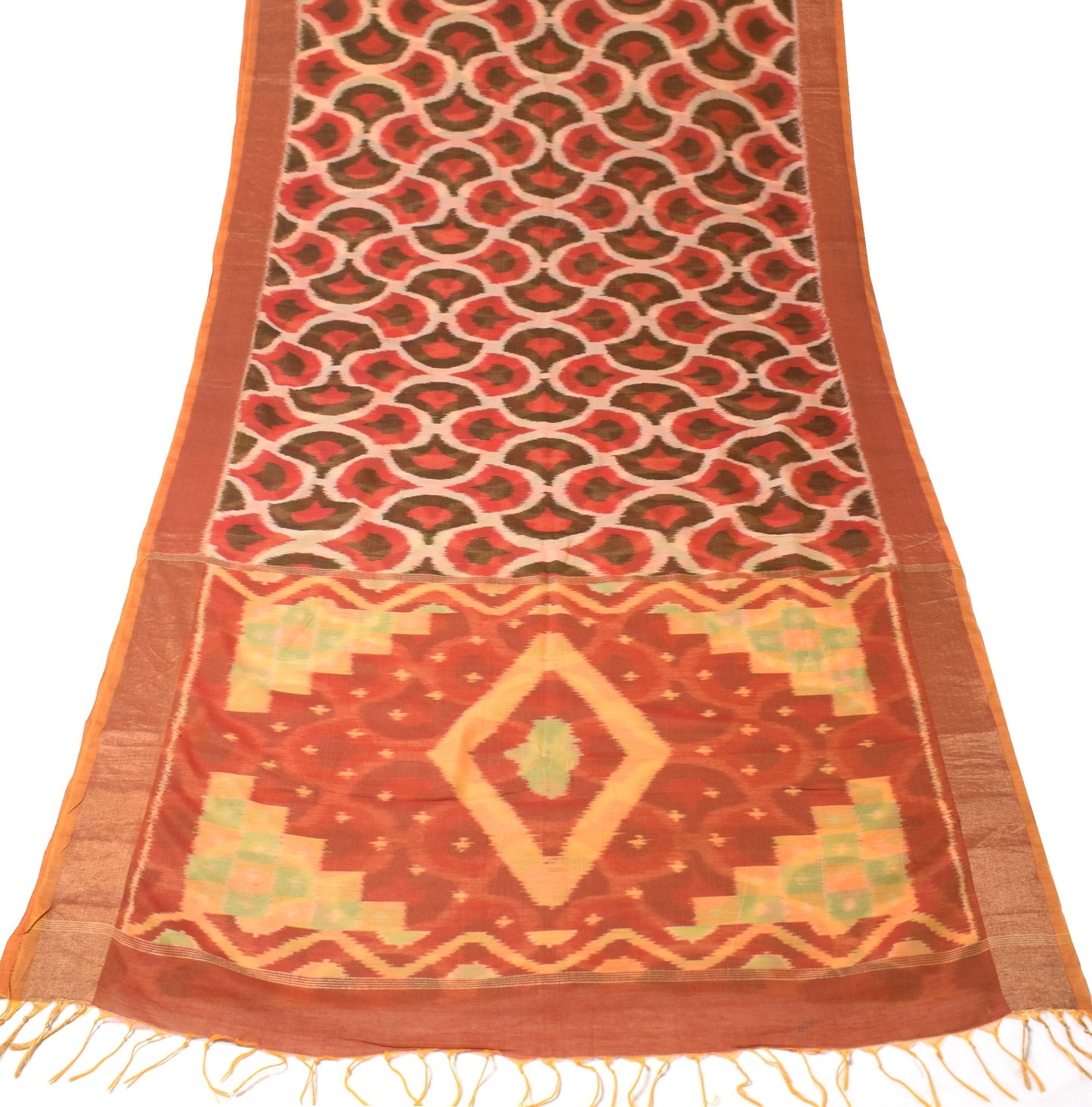 Sushila Vintage Cream Saree Pochampally Hand Woven Ikat Pure Cotton Silk Sari