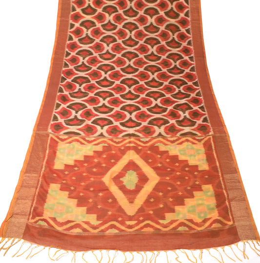 Sushila Vintage Cream Saree Pochampally Hand Woven Ikat Pure Cotton Silk Sari