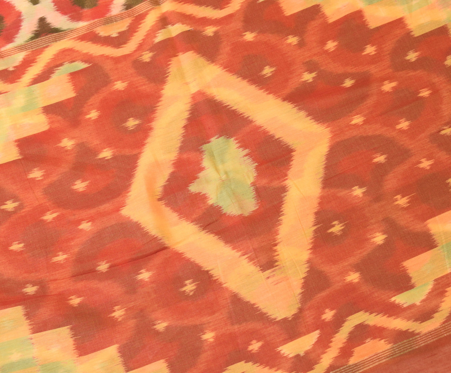 Sushila Vintage Cream Saree Pochampally Hand Woven Ikat Pure Cotton Silk Sari