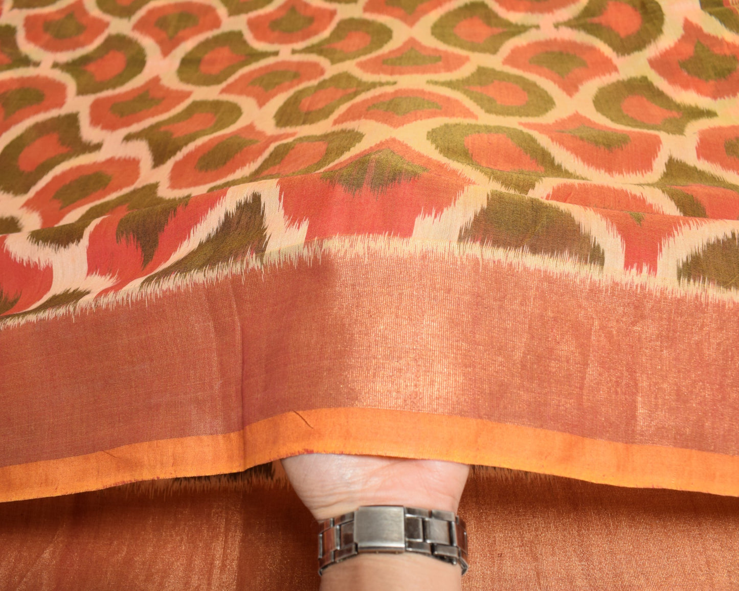 Sushila Vintage Cream Saree Pochampally Hand Woven Ikat Pure Cotton Silk Sari