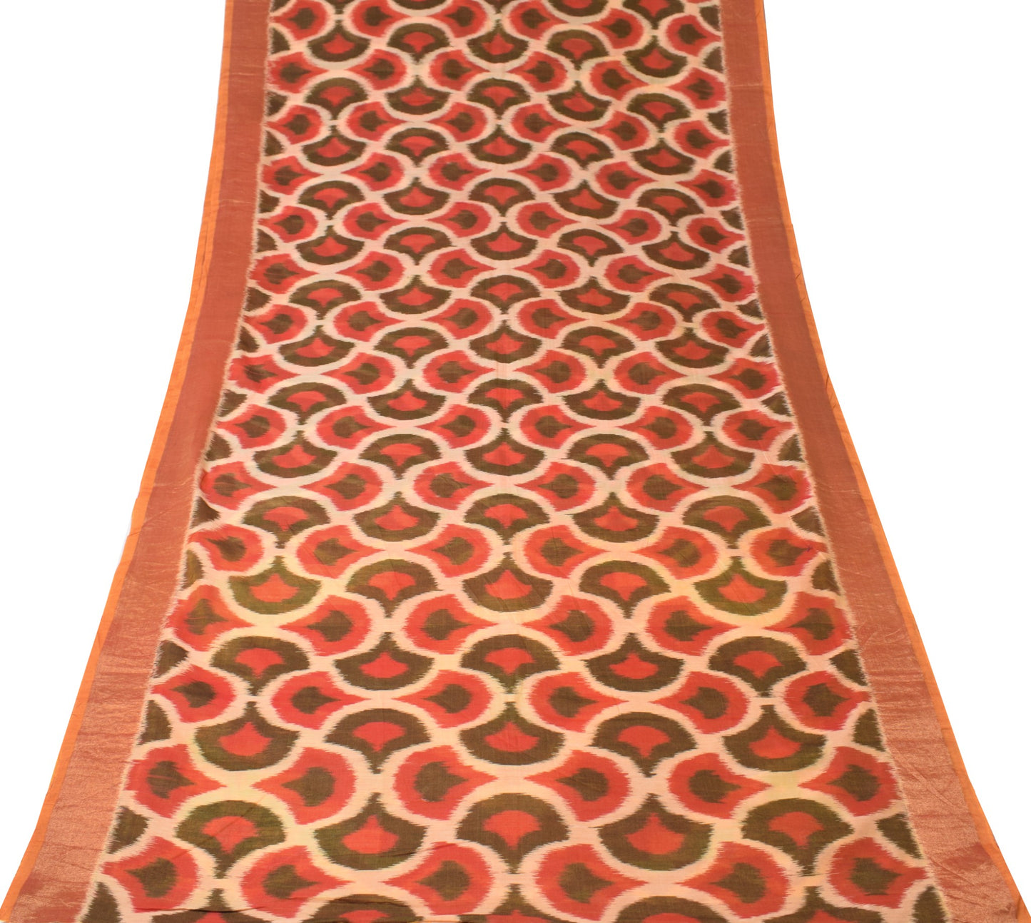 Sushila Vintage Cream Saree Pochampally Hand Woven Ikat Pure Cotton Silk Sari