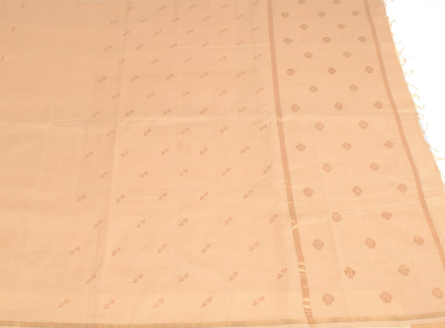 Sushila Vintage Zari Woven Saree Pure Cotton Floral Peach Sari 6 YD Craft Fabric