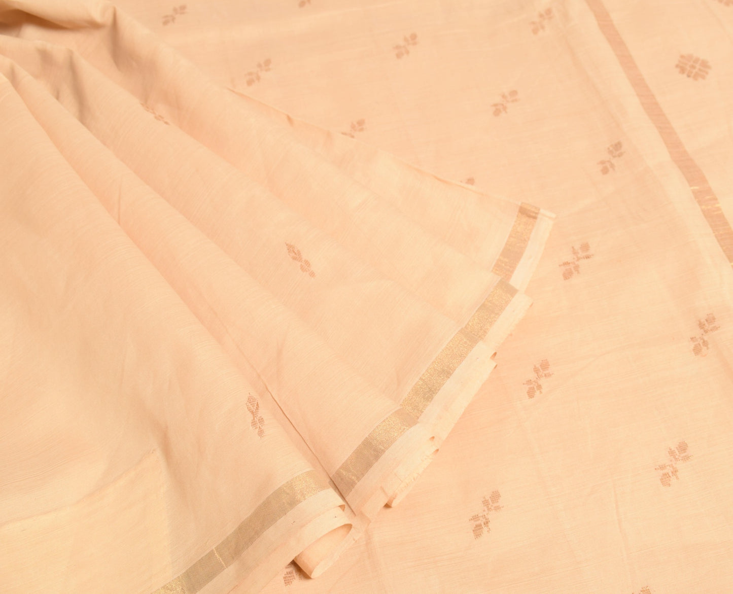 Sushila Vintage Zari Woven Saree Pure Cotton Floral Peach Sari 6 YD Craft Fabric