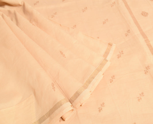 Sushila Vintage Zari Woven Saree Pure Cotton Floral Peach Sari 6 YD Craft Fabric