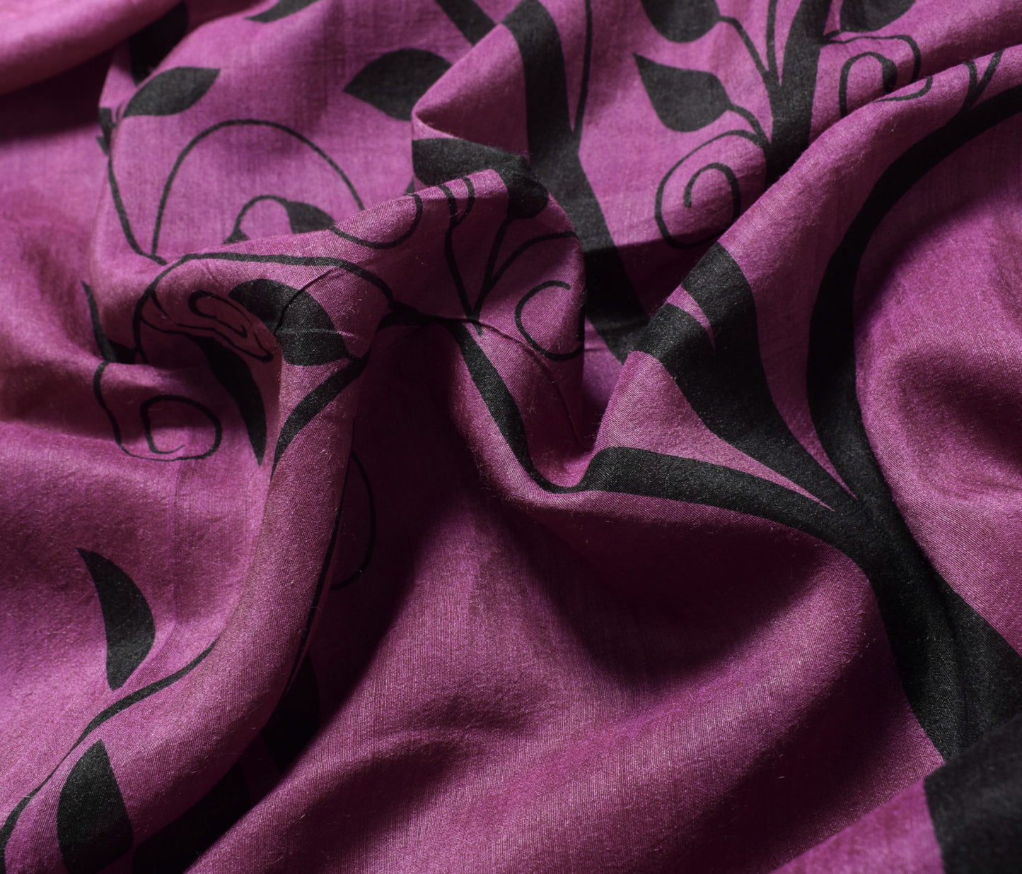 Sushila Vintage Purple Saree Pure Cotton Trees Printed Patch Border Sari Fabric