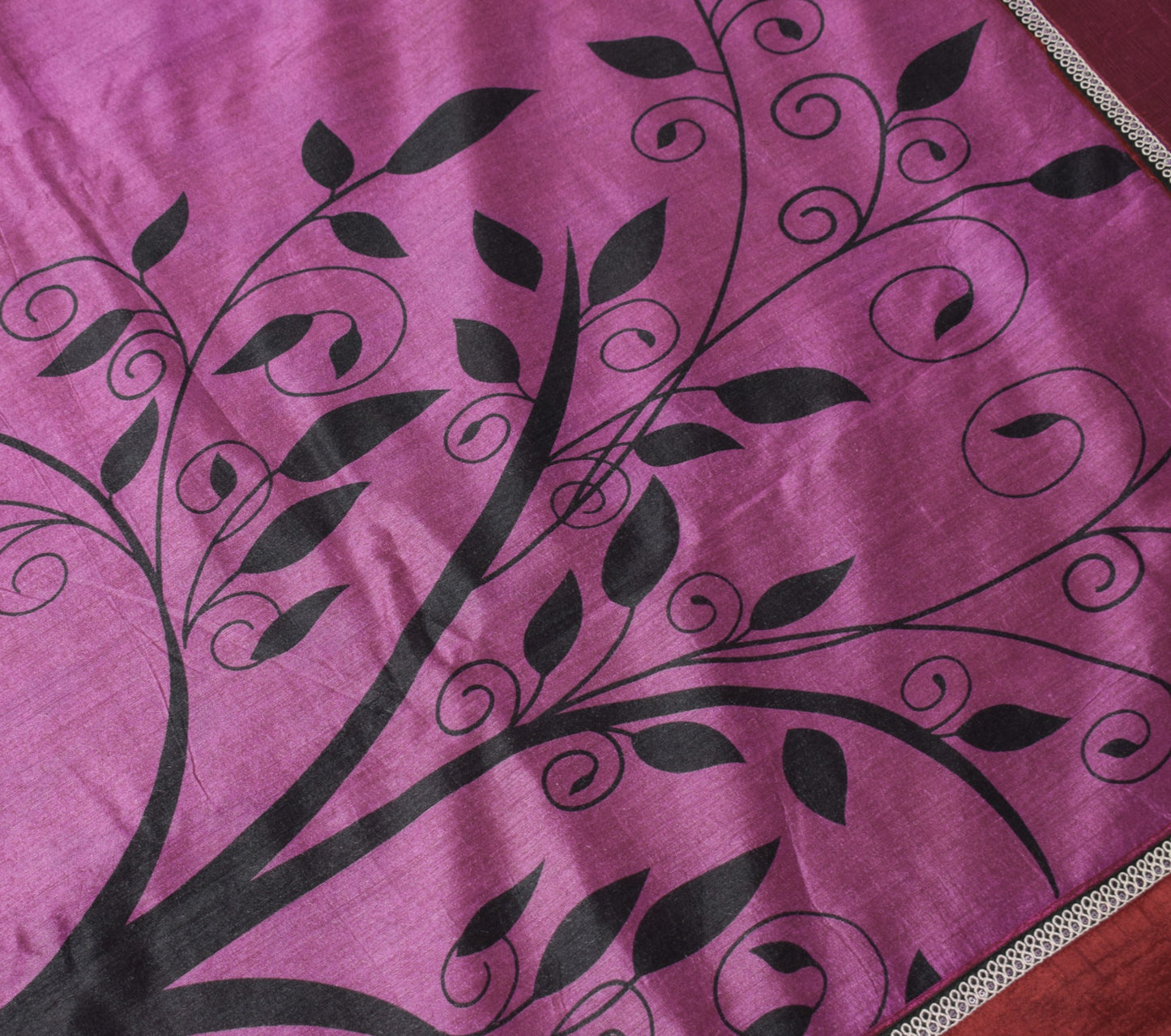 Sushila Vintage Purple Saree Pure Cotton Trees Printed Patch Border Sari Fabric