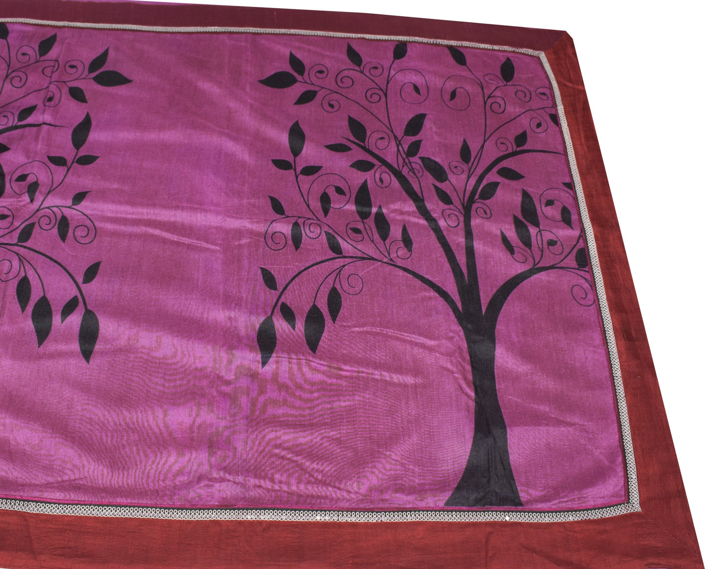 Sushila Vintage Purple Saree Pure Cotton Trees Printed Patch Border Sari Fabric