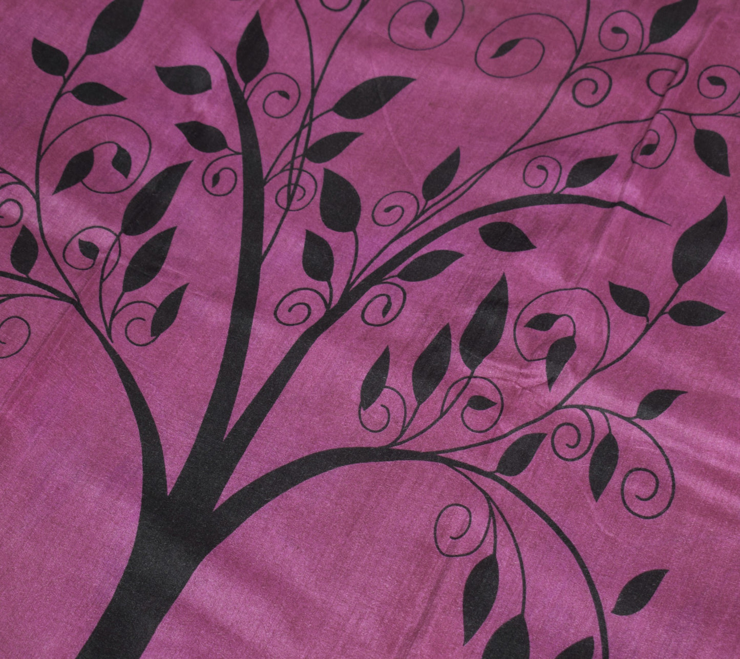 Sushila Vintage Purple Saree Pure Cotton Trees Printed Patch Border Sari Fabric