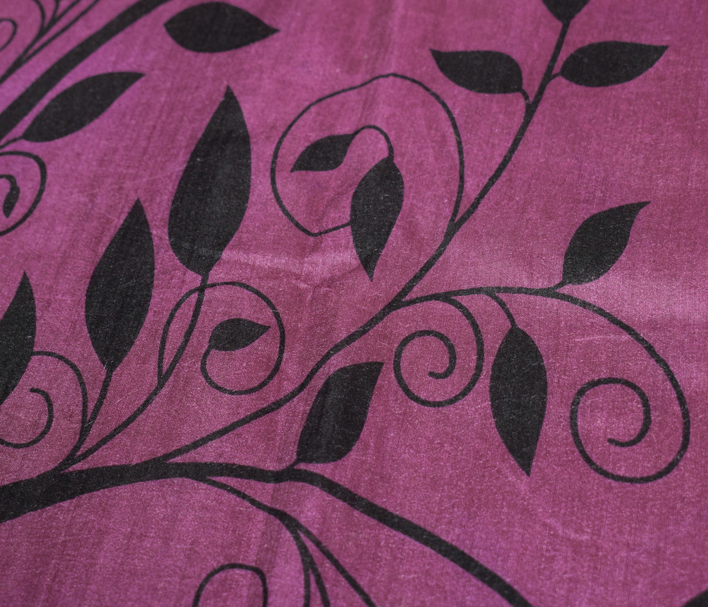 Sushila Vintage Purple Saree Pure Cotton Trees Printed Patch Border Sari Fabric