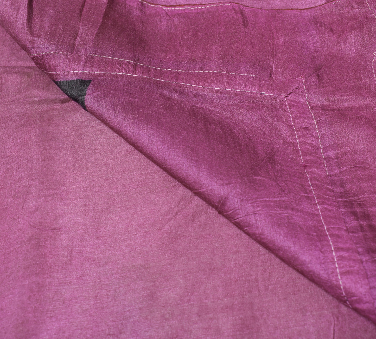Sushila Vintage Purple Saree Pure Cotton Trees Printed Patch Border Sari Fabric