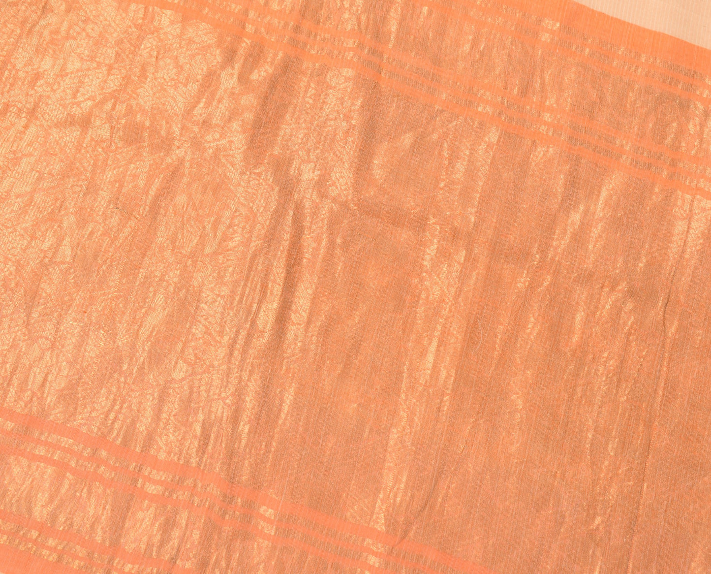 Sushila Vintage Peach Pure Cotton Saree Orange Brocade Border Pallu Sari Fabric