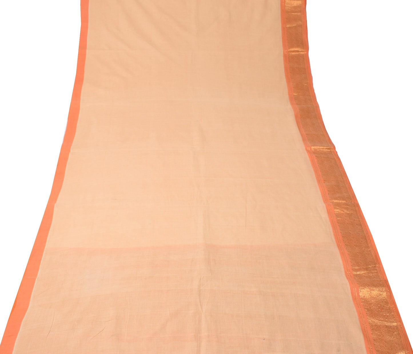 Sushila Vintage Peach Pure Cotton Saree Orange Brocade Border Pallu Sari Fabric
