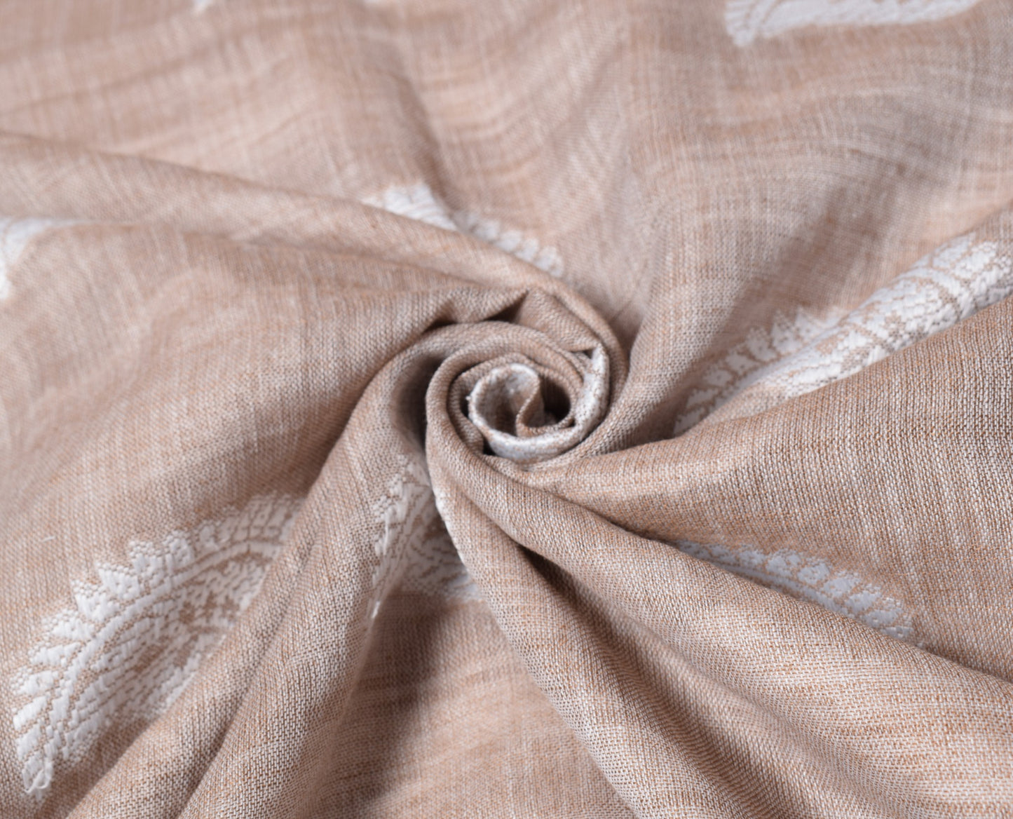 Sushila Vintage Brown & White Saree Art Cotton Paisley Woven 6 Yard Sari Fabric