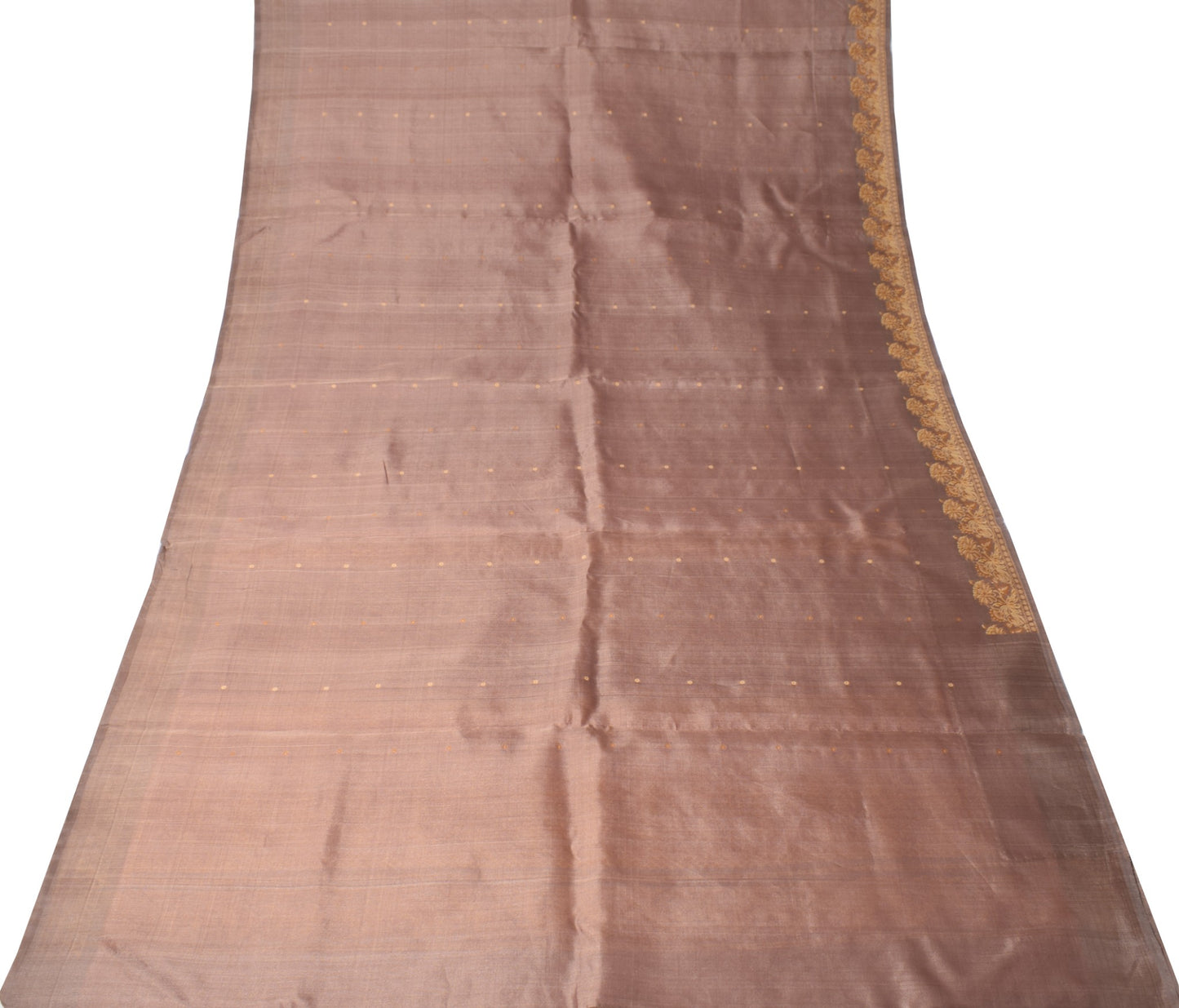 Sushila Vintage Brown Floral Saree Pure Silk Woven Indian 6 YD Sari Craft Fabric