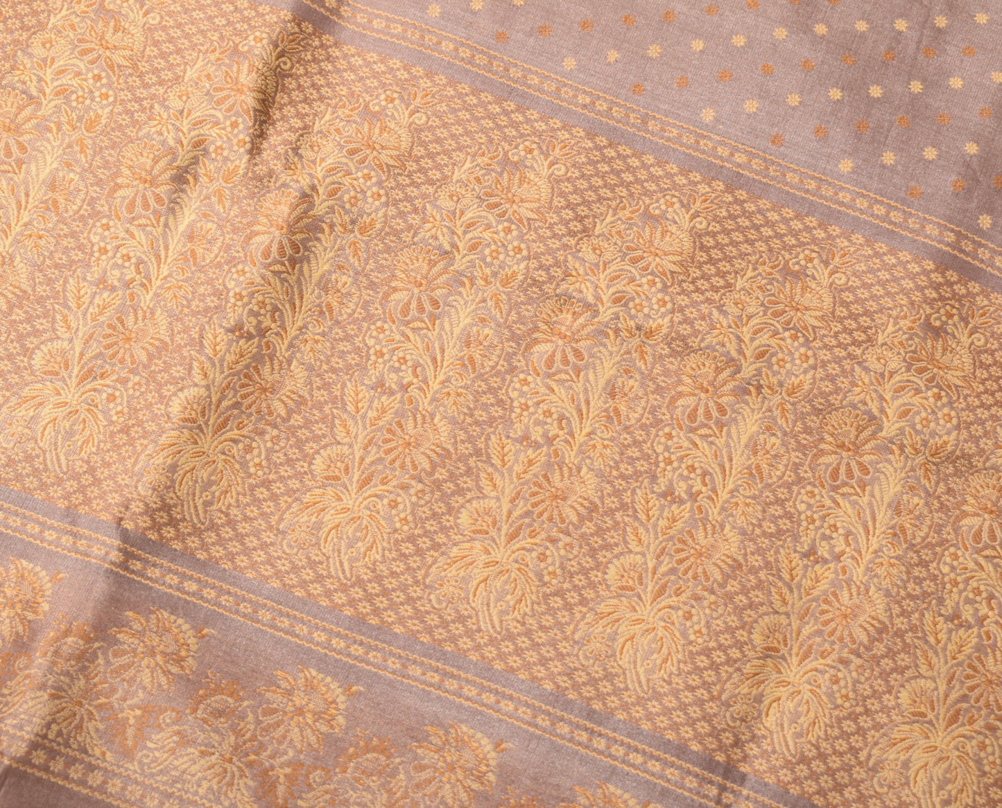 Sushila Vintage Brown Floral Saree Pure Silk Woven Indian 6 YD Sari Craft Fabric