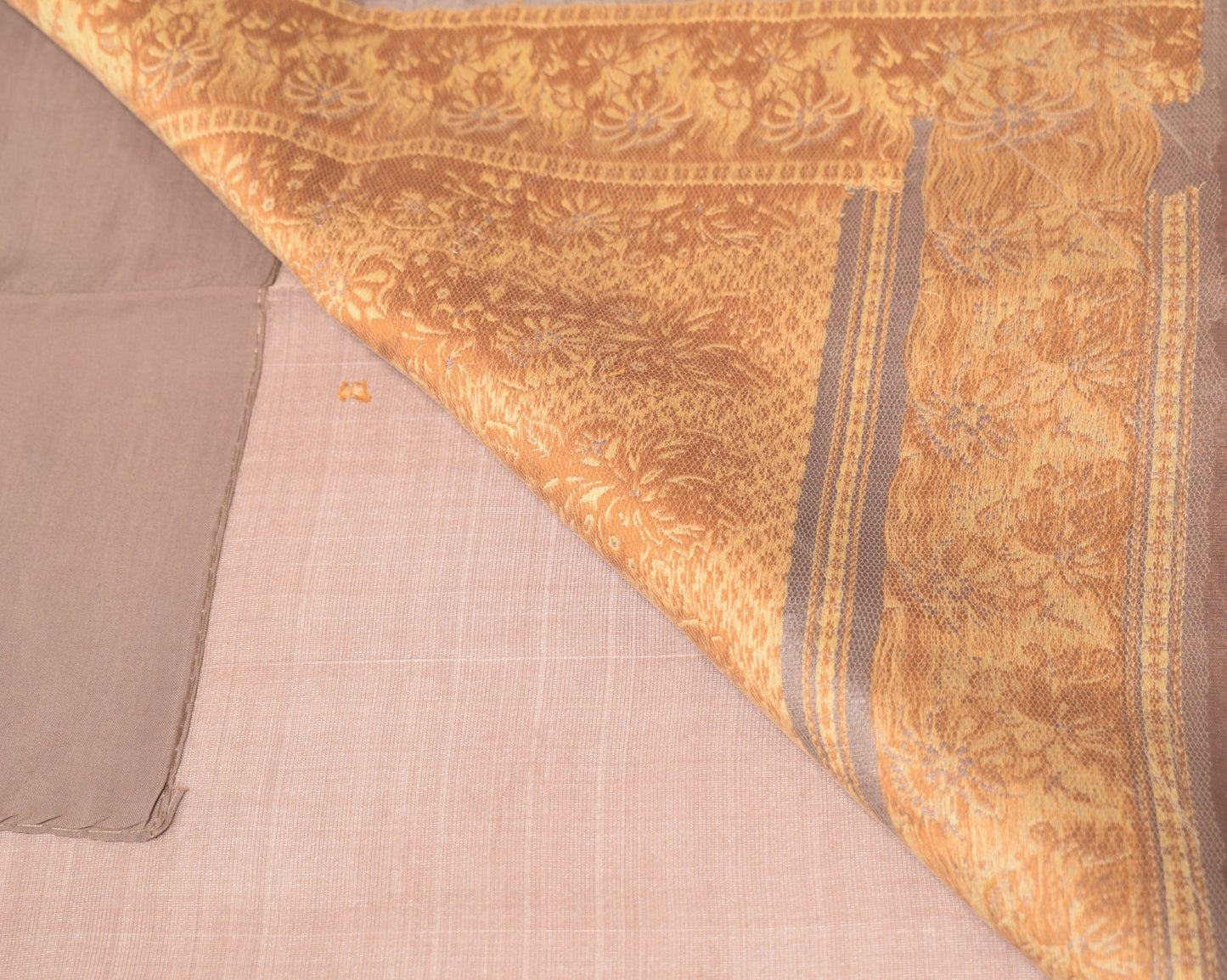 Sushila Vintage Brown Floral Saree Pure Silk Woven Indian 6 YD Sari Craft Fabric