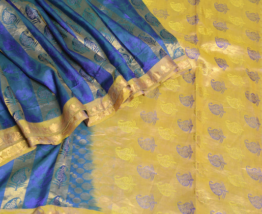 Sushila Vintage Heavy Purple Kanjivaram Saree Pure Silk Zari Brocade Sari Fabric