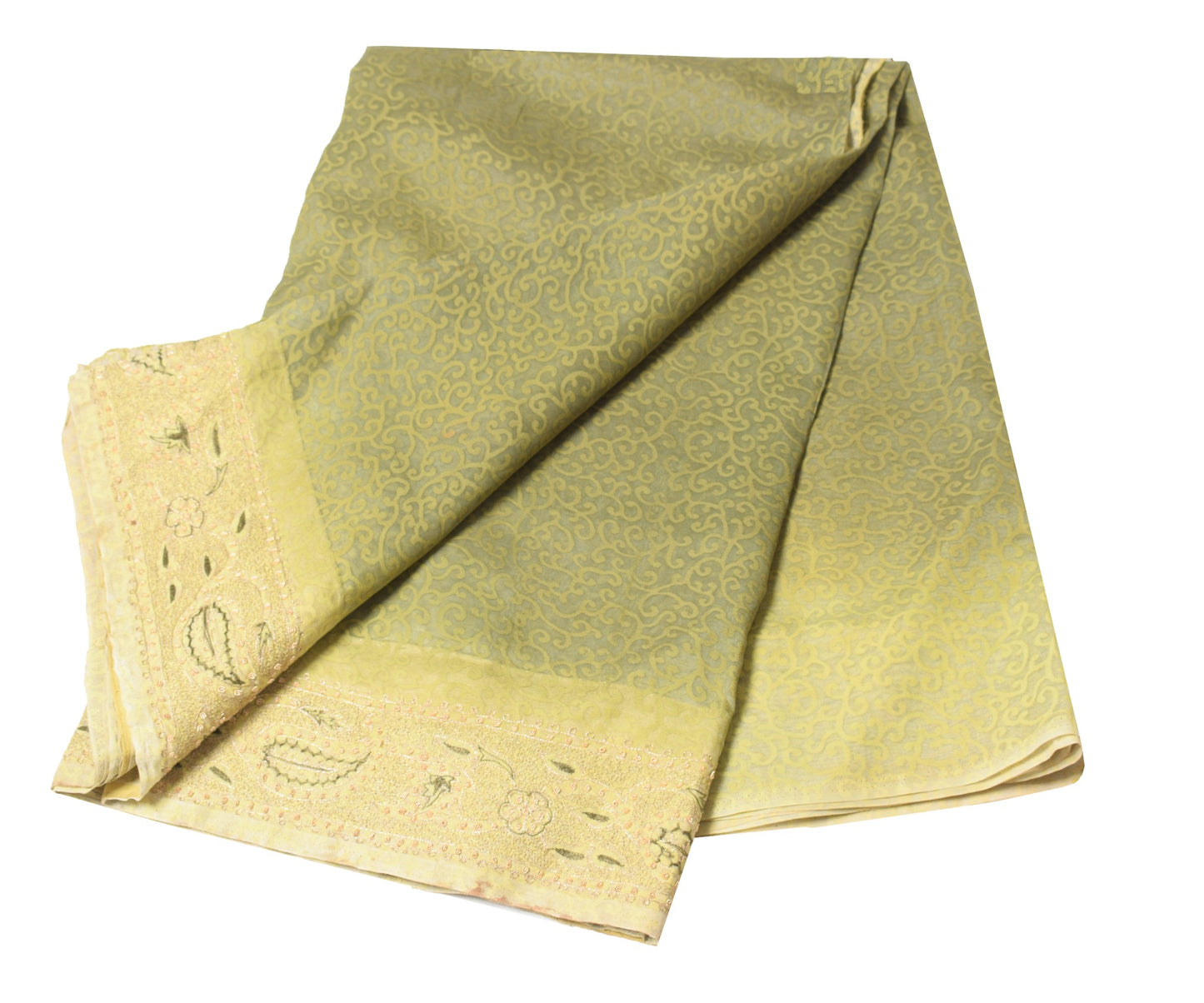 Sushila Vintage Art Organza Saree Green Printed & Zari Embroidered Sari Fabric