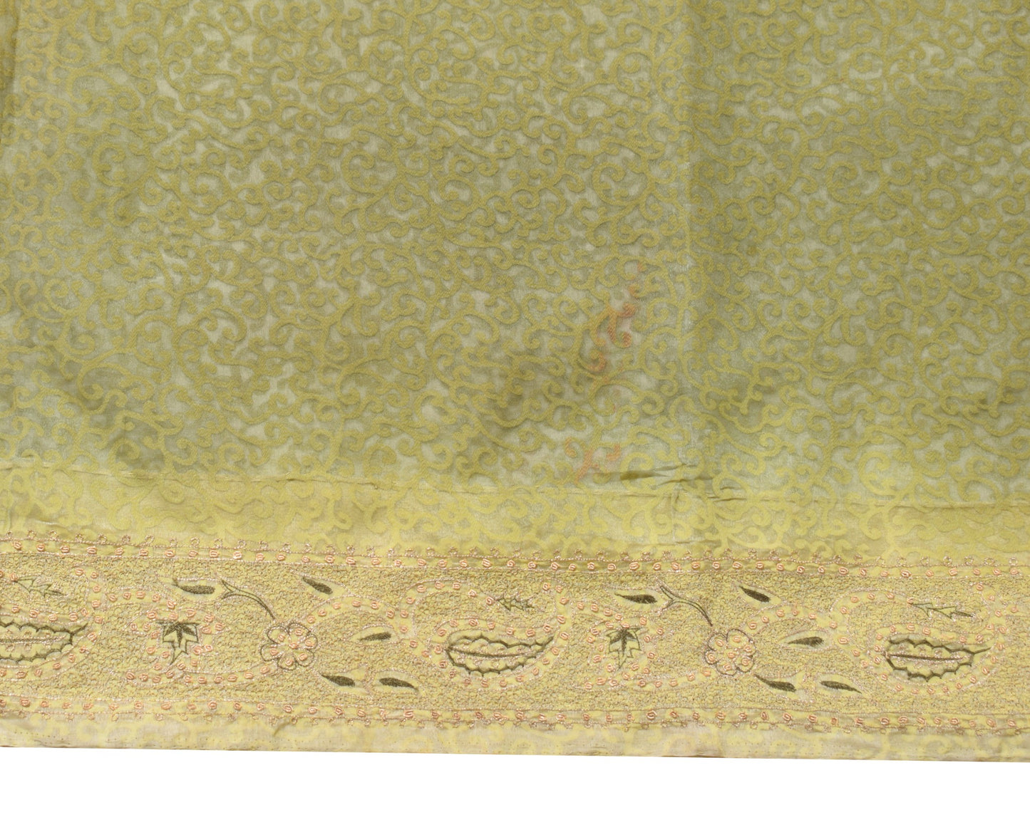 Sushila Vintage Art Organza Saree Green Printed & Zari Embroidered Sari Fabric