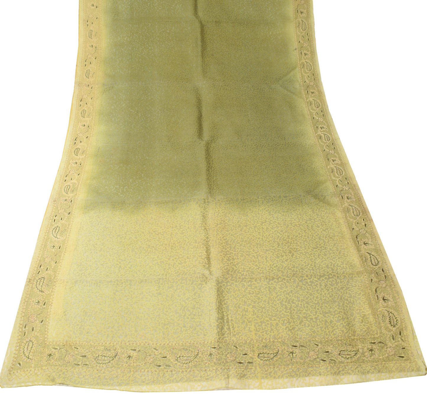 Sushila Vintage Art Organza Saree Green Printed & Zari Embroidered Sari Fabric
