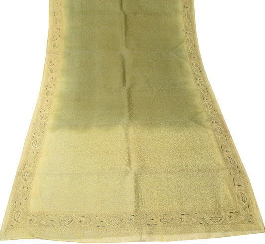Sushila Vintage Art Organza Saree Green Printed & Zari Embroidered Sari Fabric
