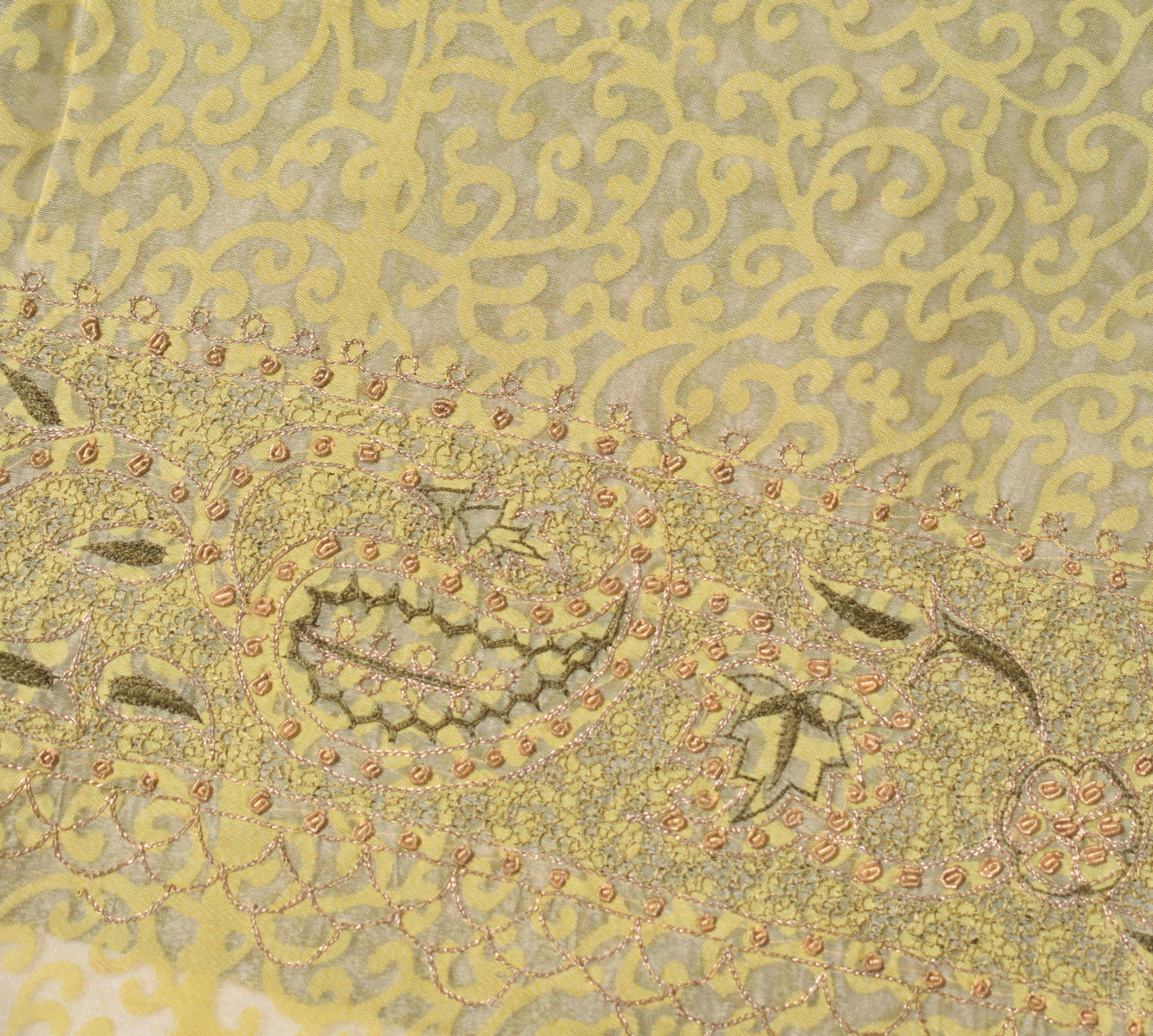 Sushila Vintage Art Organza Saree Green Printed & Zari Embroidered Sari Fabric