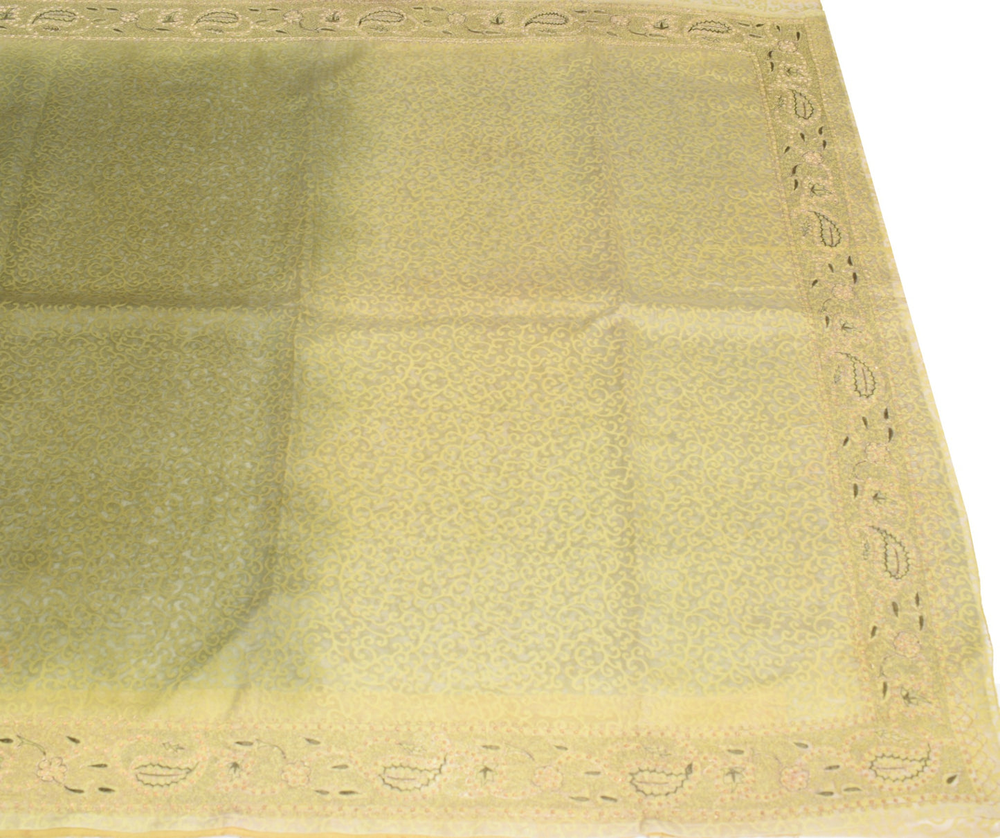 Sushila Vintage Art Organza Saree Green Printed & Zari Embroidered Sari Fabric