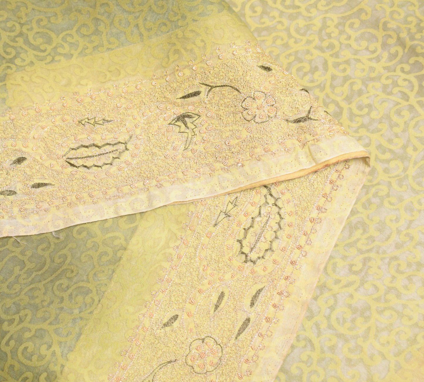 Sushila Vintage Art Organza Saree Green Printed & Zari Embroidered Sari Fabric
