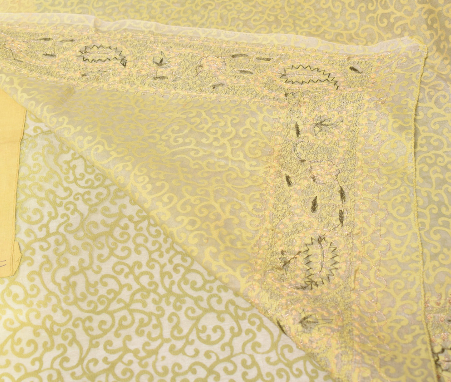 Sushila Vintage Art Organza Saree Green Printed & Zari Embroidered Sari Fabric