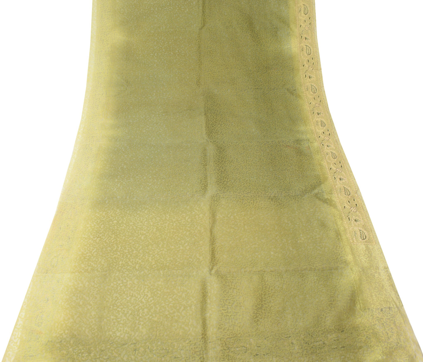 Sushila Vintage Art Organza Saree Green Printed & Zari Embroidered Sari Fabric