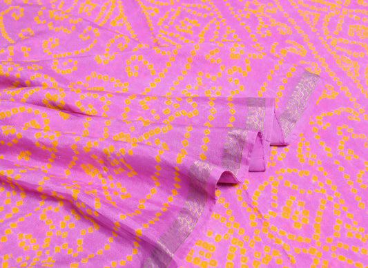 Sushila Vintage Purple Saree Pure Chiffon Bandhani Printed Geometric Sari Fabric