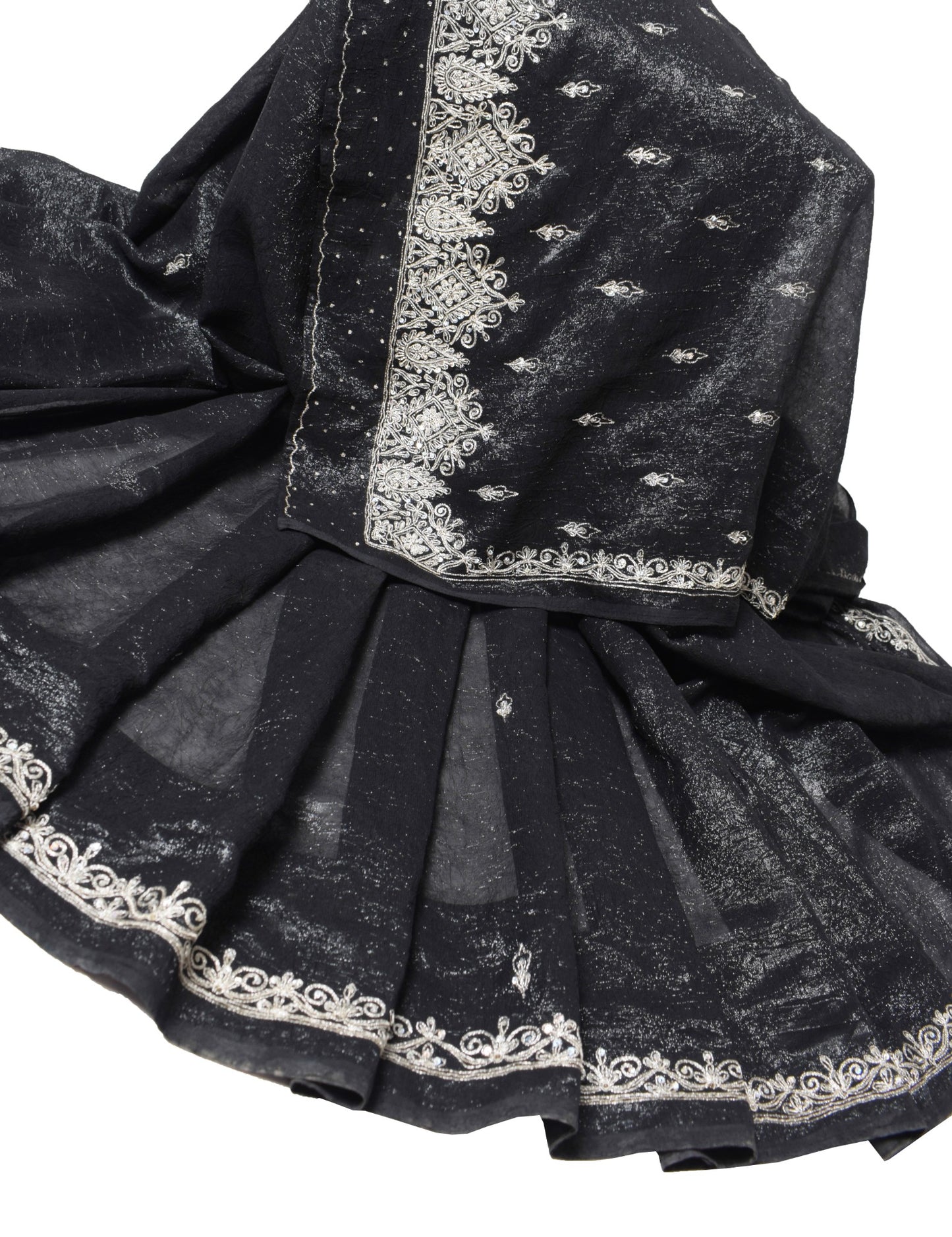 Sushila Vintage Black Cocktail Saree Hand Beaded Zardozi Shimmer 6Yd Sari Fabric