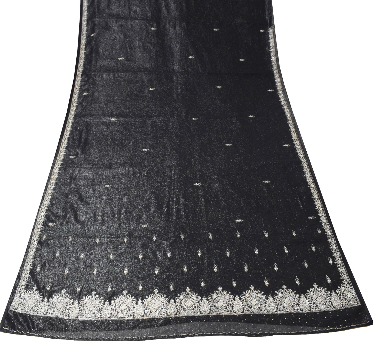 Sushila Vintage Black Cocktail Saree Hand Beaded Zardozi Shimmer 6Yd Sari Fabric