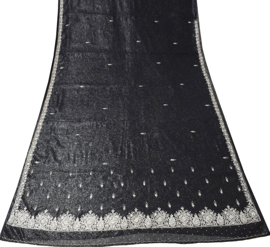 Sushila Vintage Black Cocktail Saree Hand Beaded Zardozi Shimmer 6Yd Sari Fabric